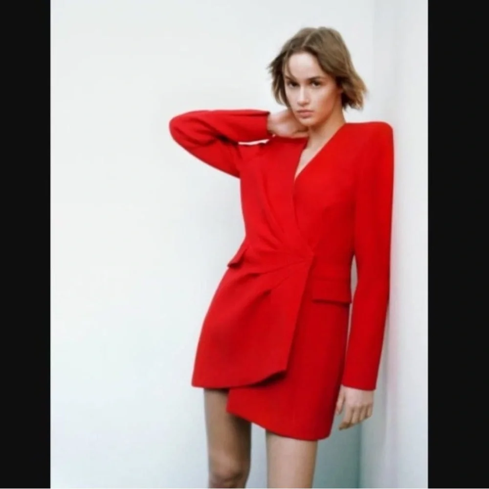 Zara Draped Blazer Red Dress. Size Small in Green color. - Picture 1 of 8